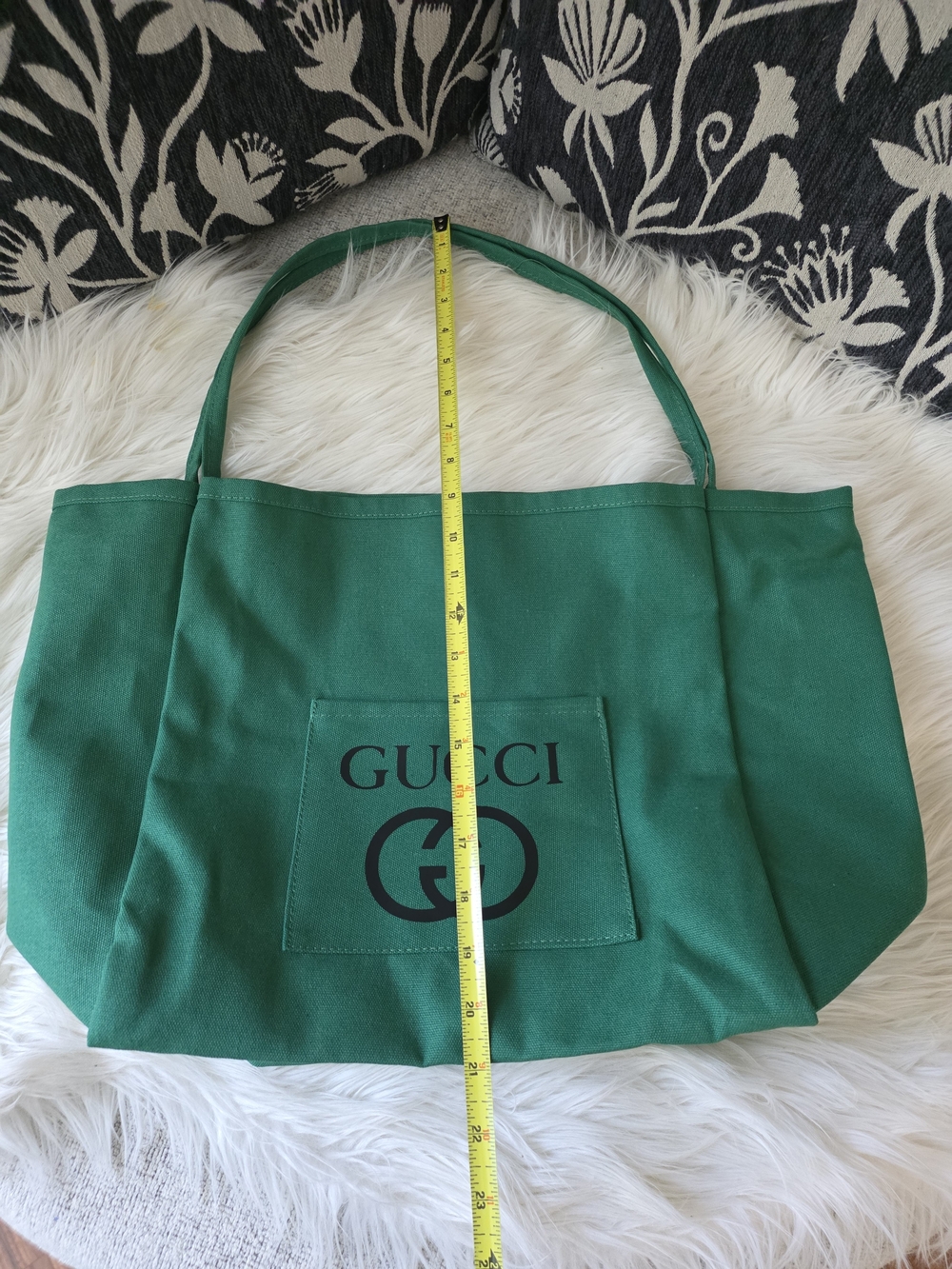 Green Canvas Tote Bag With Black Print - Picture 5 of 8
